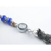 Kettenuhr, Uhr, Damenuhr,Vintage-Stil,Velourleder, Molule, Beads Bild 1