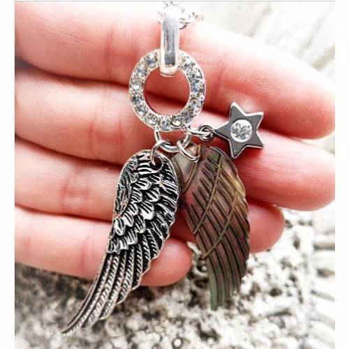 Kette, Halskette, Bettelkette, Strass, Flügel, Perlmutt,XL-Anhänger