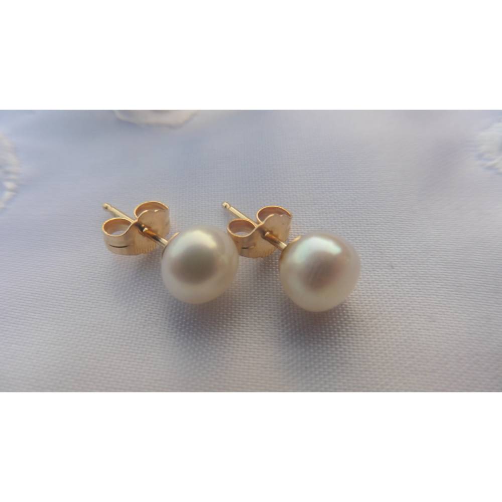 Perlen-Ohrstecker, echte Süßwasser-Perlen 7-7,5 mm, Brautohrringe, Hochzeitsschmuck, weiß  ivory Bild 1