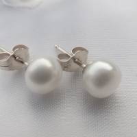 Perlen-Ohrstecker, echte Süßwasser-Perlen 7-7,5 mm, Brautohrringe, Hochzeitsschmuck, weiß  ivory Bild 3