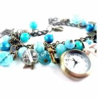Armbanduhr, Damenuhr, Bettelarmband, Armband, opulent, auffallend, bronzefarben, Vintage-Stil,UB2 Bild 1