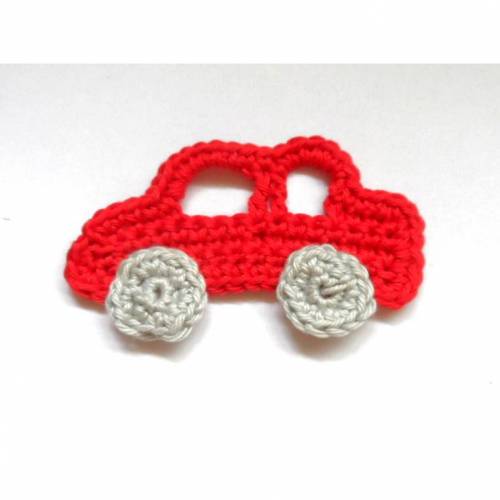 Häkelapplikation Auto rot/silber