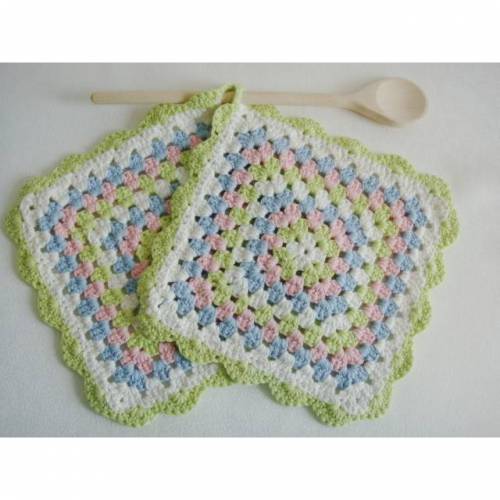 Topflappen, Granny-Square, 100% Baumwolle , pastell