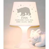 Kinderlampe  Schlummerlampe "Bär mit Namen" personalisierbare Tischleuchte mit Geburtsdaten Bild 1