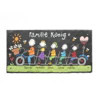 Schieferheld Schiefertürschild Familie auf Fahrrad Schiefertafel handbemalt Namensschild Familie personalisiert Bild 1