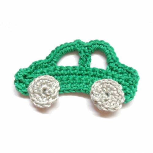 Häkelapplikation Auto grün/silber