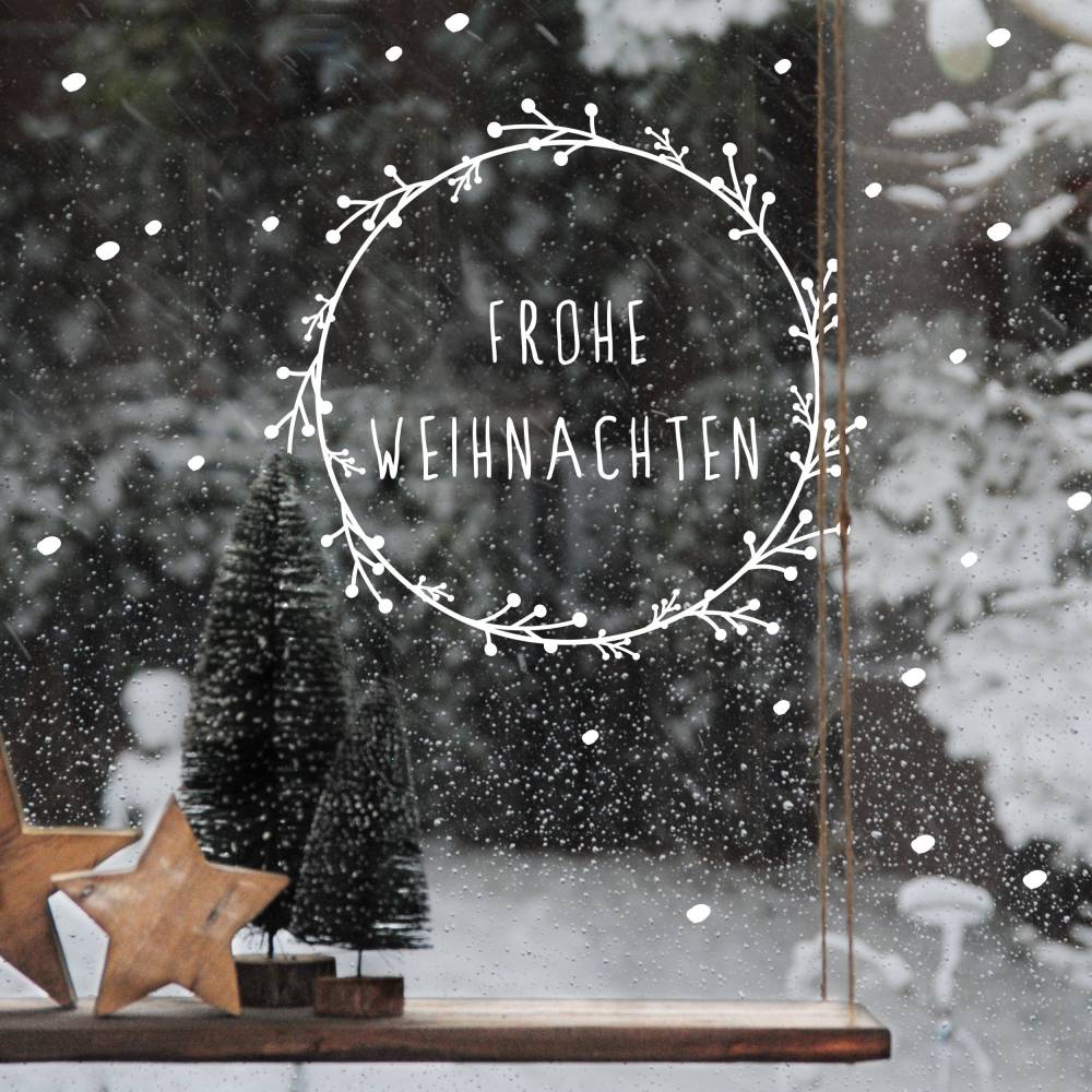 Fenstersticker "Weihnachtskranz" Frohe Weihnachten mit Schneeflocken Bild 1