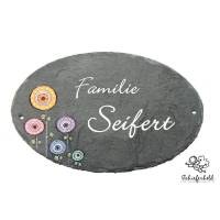 Hochzeitsgeschenk Türschild Familie aus Schiefer mit Namen personalisiert, Schieferschild oval, Namensschild Bild 1