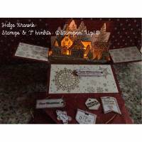 Beleuchtbare Weihnachtskarte zum Aufstellen - 3D-Pop-up-Karte Winterstädtchen Bild 1