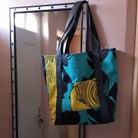 Stofftasche mit Tragegriffen, 40 x 34 cm, Unikat, tolle Farben schwarz, gelb, türkis, shopper, Bild 1
