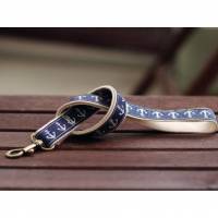 Schlüsselband Anker 39 cm aus dunkelblauem Webband und Gurtband aus Baumwolle in beige maritim Ahoi Meer Bild 1