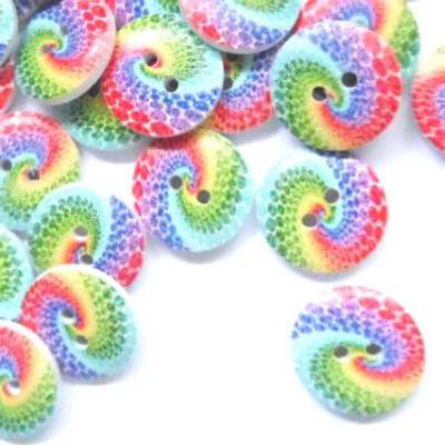 Holzknopf rund Motiv Regenbogen ca. 18 mm