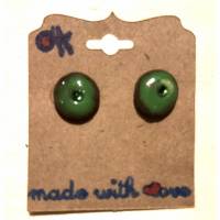 Minimalistische runde Keramik-Ohrstecker, grün glasiert mit grünen Swarovski-Steinchen - handmade Bild 1