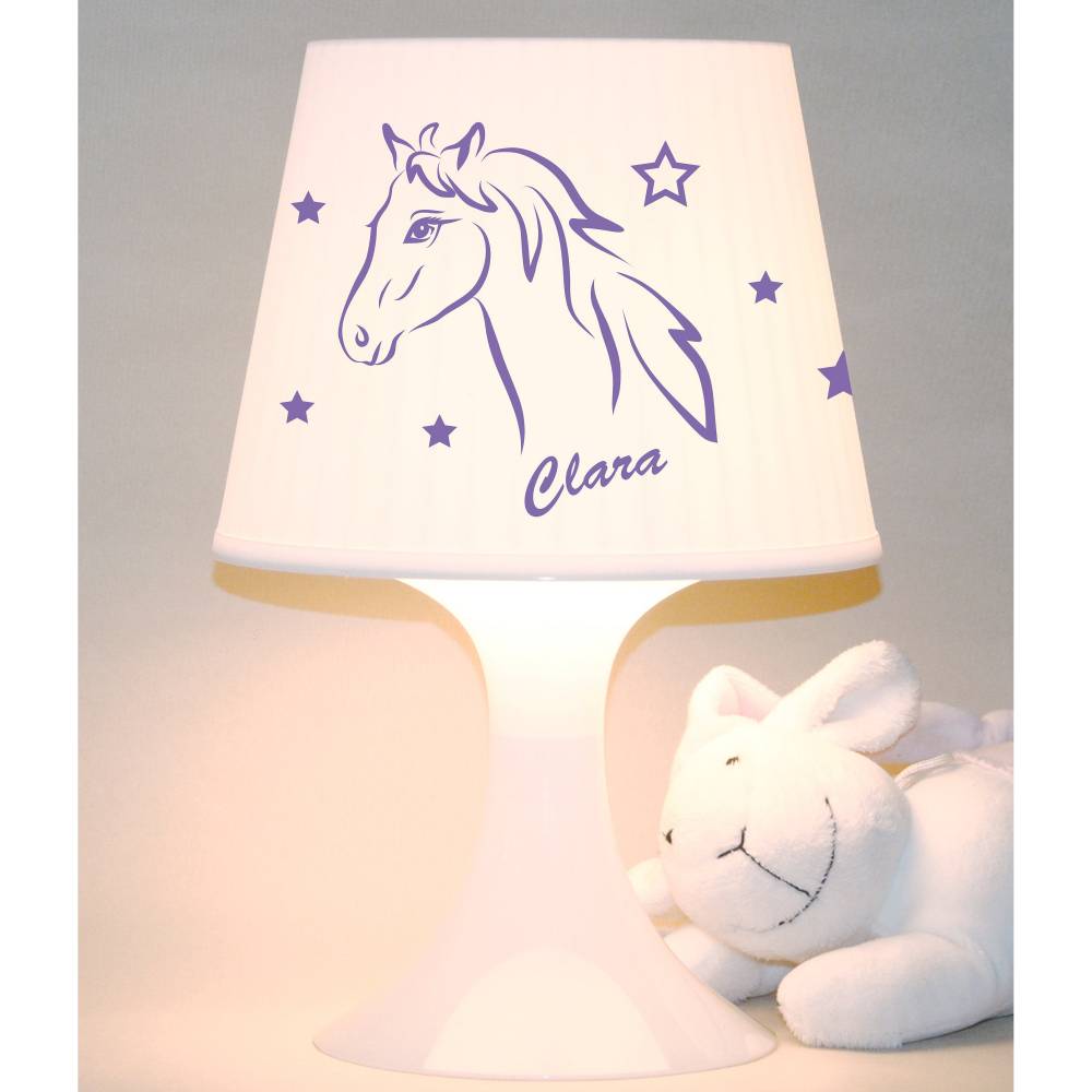 mit Wunschname rosa Pferd Tischleuchte Kinderlampe 