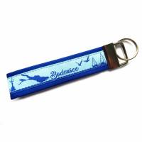 Schlüsselanhänger Schlüsselband Anhänger "Bodensee" in schwarz/weiß oder blau/hellblau aus Baumwollstoff und Webband Bild 1