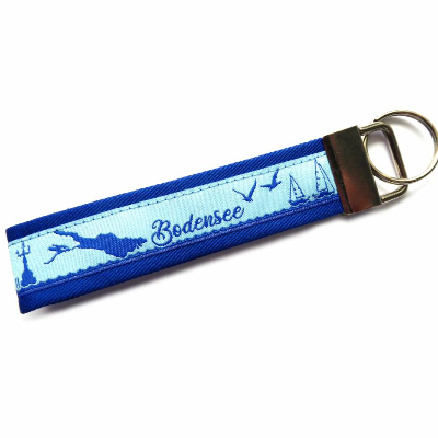 Schlüsselanhänger Schlüsselband Anhänger "Bodensee" in schwarz/weiß oder blau/hellblau aus Baumwollstoff und Webband
