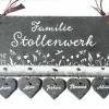 Hochzeitsgeschenk personalisiert, Türschild aus Schiefer mit Namen, Schieferschild Familie mit Herzanhänger Bild 3
