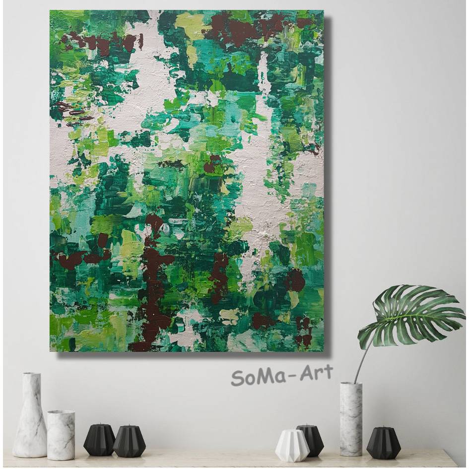 Leinwandbild 120x80cm auf Keilrahmen abstrakt,grün,Blätter 