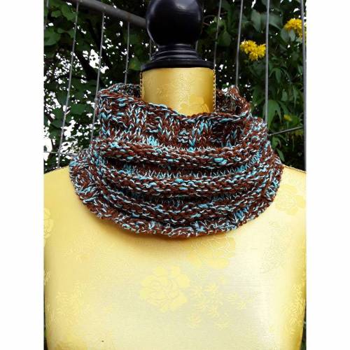 Rundschal Loop shawl braun und blau 60 cm Schlauchschal Schlupfschal Schal  