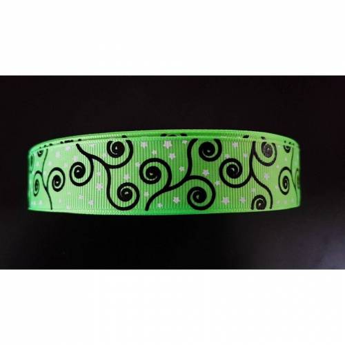 2867 Geschnörkel/Weiße Sterne auf Grün 25mm Breite