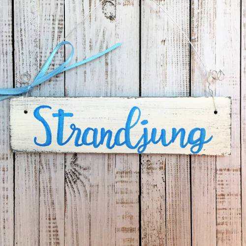 Holzschild, handbemalt, Türschild Strandjung, Kind, Schriftzug, Kalligraphie, Kinderzimmer, Wanddeko, Geschenk zur Geburt, Geburtstag, Junge