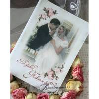 Große Hochzeitskarte, Hochzeit,  Glückwunschkarte zur Hochzeit mit Brautpaar Motiv & rosa Rosen. Bild 1