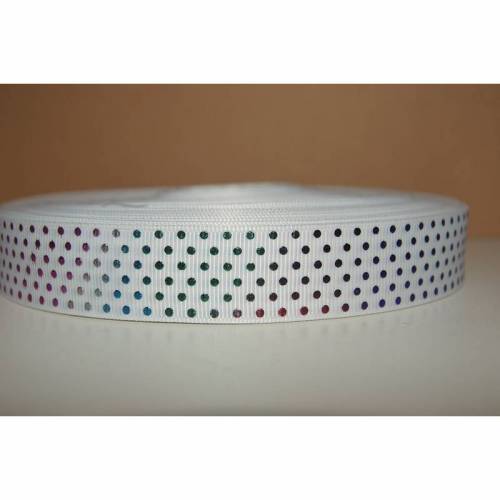 1971 Metalic Punkte auf Weiss - 22mm Breite