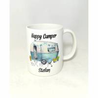 Tasse mit Namen personalisiert Motiv "Happy Camper blau" Bild 1