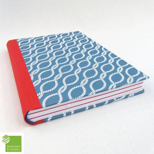Notizbuch, Skizzenbuch, blau, rot, weiß, DIN A5, 150 Blatt, maritim