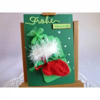 Weihnachtskarte, Geldgeschenk, Geldgeschenkkarte, Söckchenkarte in tannengrün/rot Bild 1