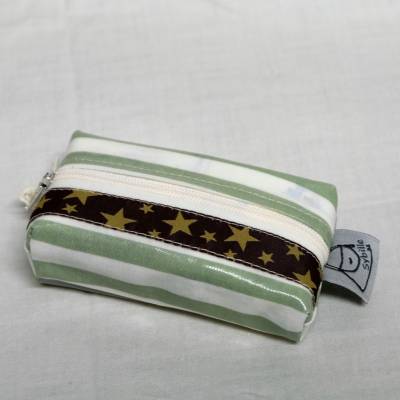 Taschentuchtasche mit Reißverschluss,beschichtete Baumwolle, schilfgrün weiß