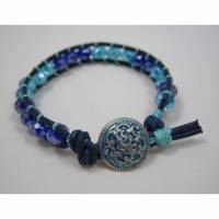 Wrap Bracelet Wickelarmband blaue Glasperlen Knopfverschluss Bild 1