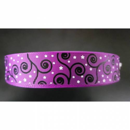1108 Geschnörkel/Weiße Sterne auf Lila 25mm Breite