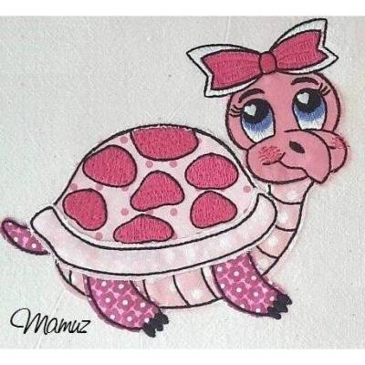 *  Schildkröte Freya  *  Fransenapplikation / Doodle  - 95,4x99,7mm