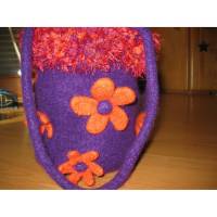 Filztasche "FlowerPower" violett mit orangefarbenen Blüten Bild 1