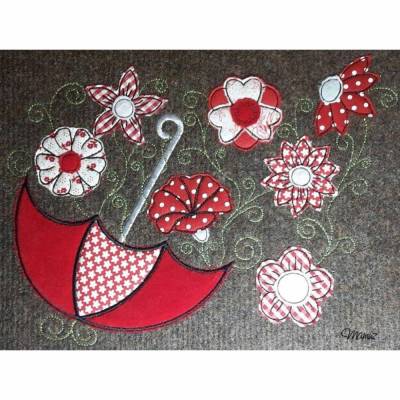 *  Schirm mit verschiedenen Blumen  *  Doodle / Applikation