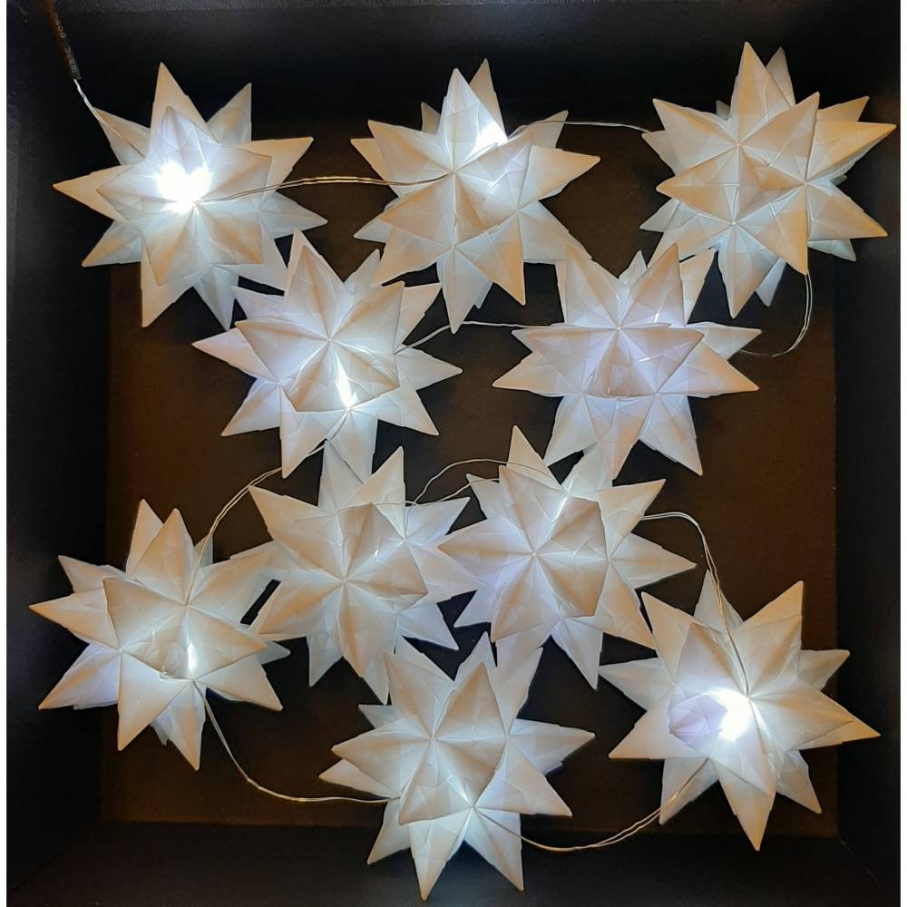 10 Sterne Deko gelb-weiß Sternenkette Bascetta 10er LED Lichterkette Timer