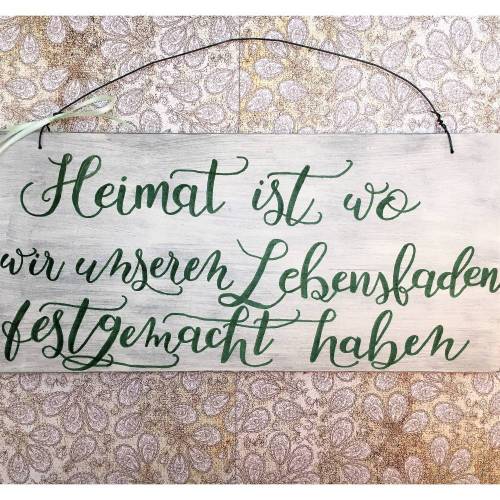 Holzschild Deko Schild mit Spruch"Heimat ist wo..." Vintage handgemacht Türschild Zuhause Dekor Wohndeko Wanddekoration weiß Geschenk