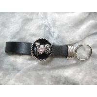 Leder-Schlüsselanhänger mit Eulen-Druckknopf, schwarz Bild 1