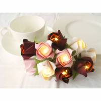 Lichterkette kleine Rosen in bordeaux-rosé-weiß, Tischdeko oder Geschenk zur Hochzeit, Taufe oder Geburtstag Bild 1