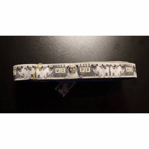 2585 Mops auf Grau 22mm Breite Webband Eigenproduktion