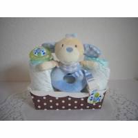 Windeltorte Geldgeschenk Junge blau Hund Greifling Geschenk Babyparty Geburt Taufe Bild 1