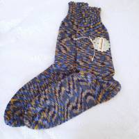 Socken in Gr. 40/41, handgestrickte Wollsocken Söckchen Ringelsocken Kuschelsocken Strümpfe, blau gelb meliert Bild 1