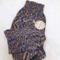 Socken in Gr. 40/41, handgestrickte Wollsocken Söckchen Ringelsocken Kuschelsocken Strümpfe, blau gelb meliert Bild 2