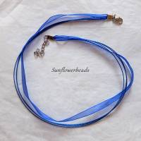 1 Organzakette, Halskette, blau, 42 cm mit Verlängerungskette Bild 1