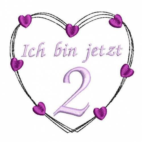 Stickdatei Herz 2. Geburtstag 10x10cm und 13x13cm