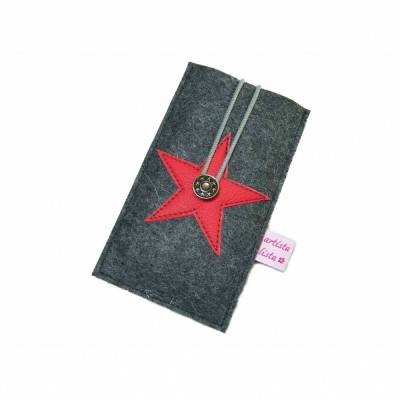 Handyhülle Star Handytasche Smartphonehülle Merino Wollfilz Filz / Leder Farbwahl, Maßanfertigung bis max. 6,9"
