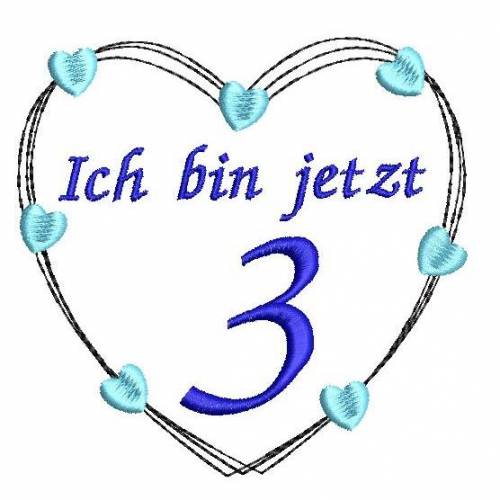 Stickdatei Herz 3. Geburtstag 10x10cm und 13x13cm