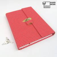 Tagebuch mit Vorhängeschloss, hell-rot weiße Punkte, 150 Blatt, DIN A5, handgefertigt Bild 1