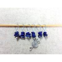 Maschenmerker Lapislazuli blau mit Wollknäuel Anhänger, 6 Stück Maschenmarkierer Bild 1